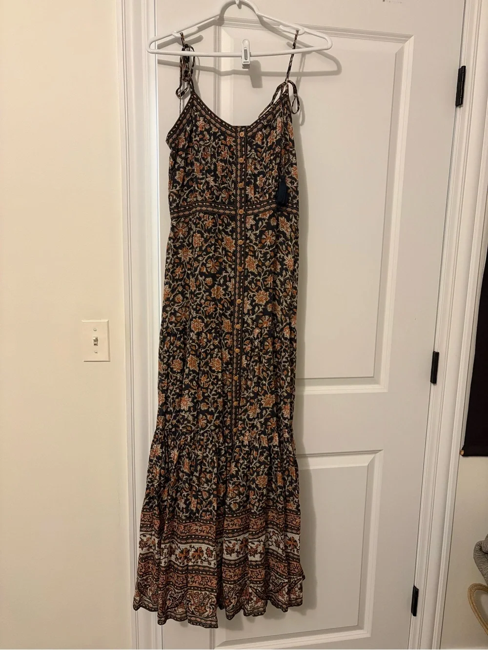 Veronica Beard Black & Brown Floral Maxi Dress with Tie Straps - Picture 1 of 6